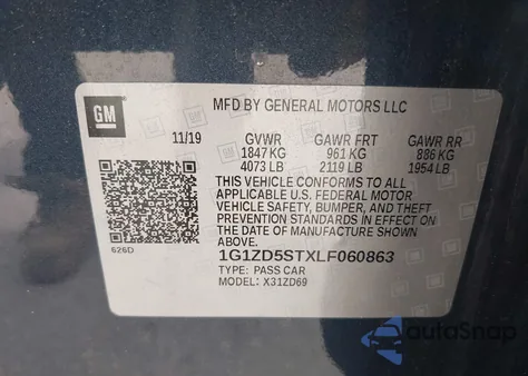 2020 Chevrolet Malibu Fwd Lt from USA, damaged, VIN 1G1ZD5STXLF060863